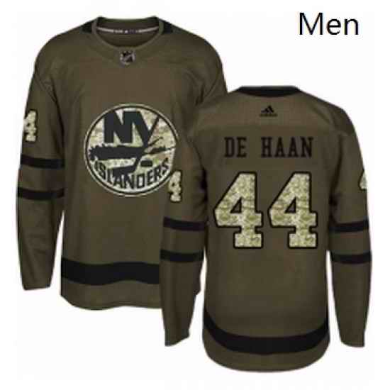 Mens Adidas New York Islanders 44 Calvin de Haan Premier Green Salute to Service NHL Jersey